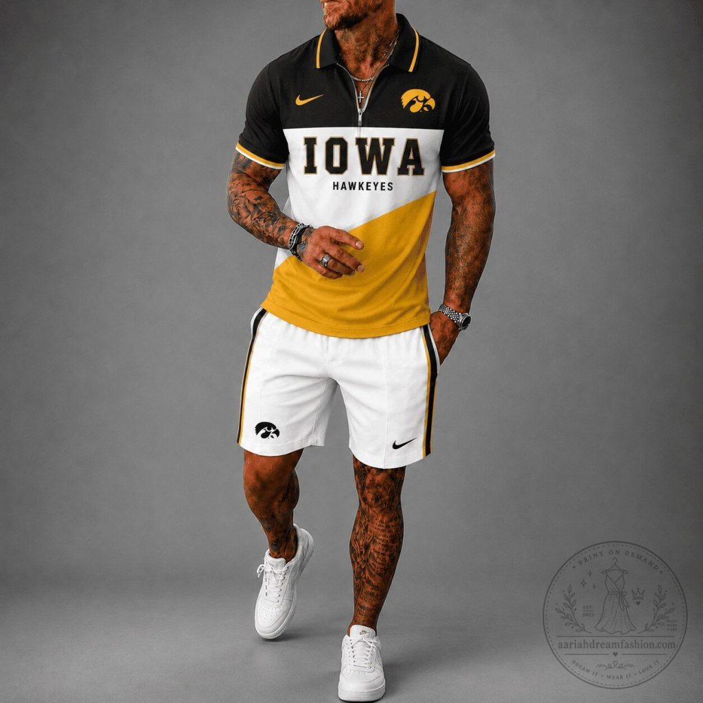 Iowa Hawkeyes Zipper Polo Shirt and Shorts Set Iowa Hawkeyes Zipper Polo Shirt and Shorts Set