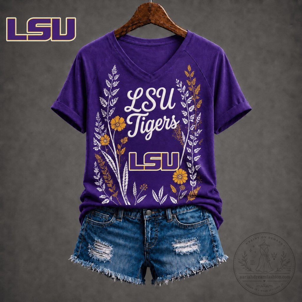 LSU Tigers Premium NCAA Floral Spirit V-neck NY LSU Tigers | Premium NCAA Floral Spirit V-neck NY