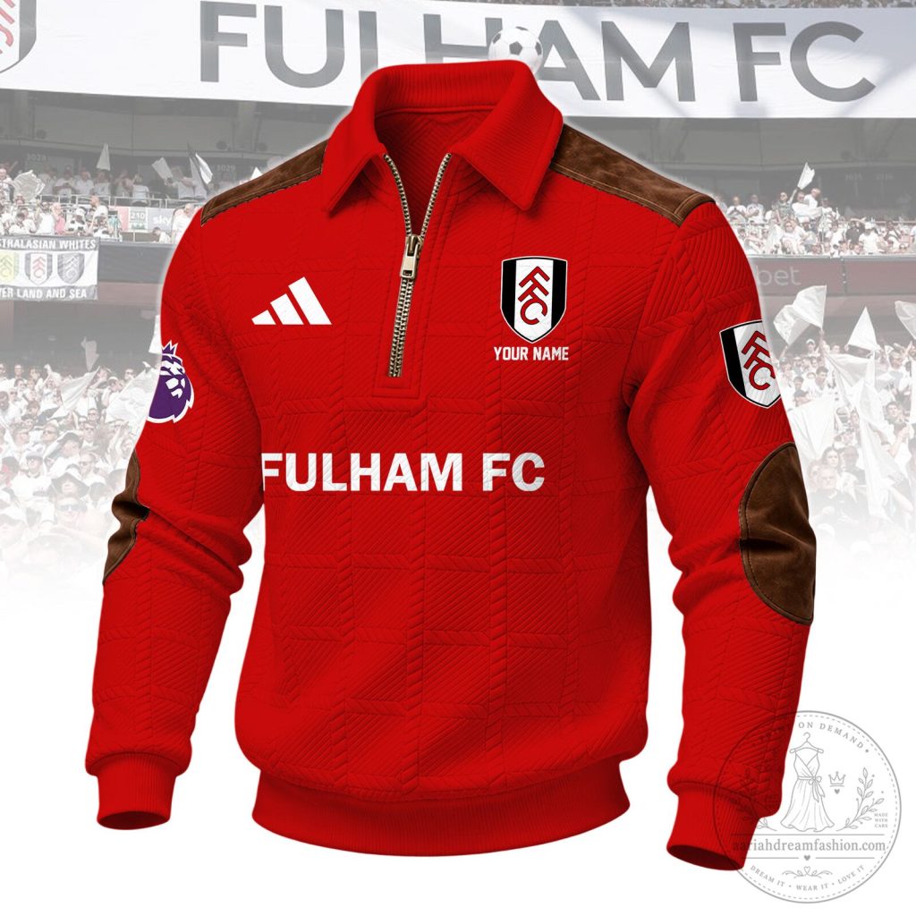 Fulham Football Club Personalized Red Quilted Quarter-Zip Sweatshirt Fulham Football Club Personalized Red Quilted Quarter-Zip Sweatshirt