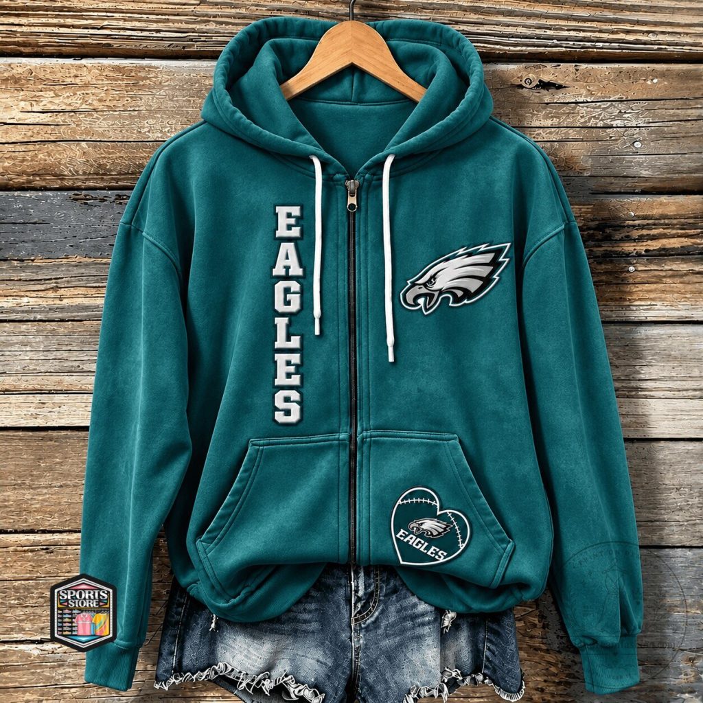 Philadelphia Eagles Football Team Logo Teal Full-Zip Hoodie Philadelphia Eagles Football Team Logo Teal Full-Zip Hoodie