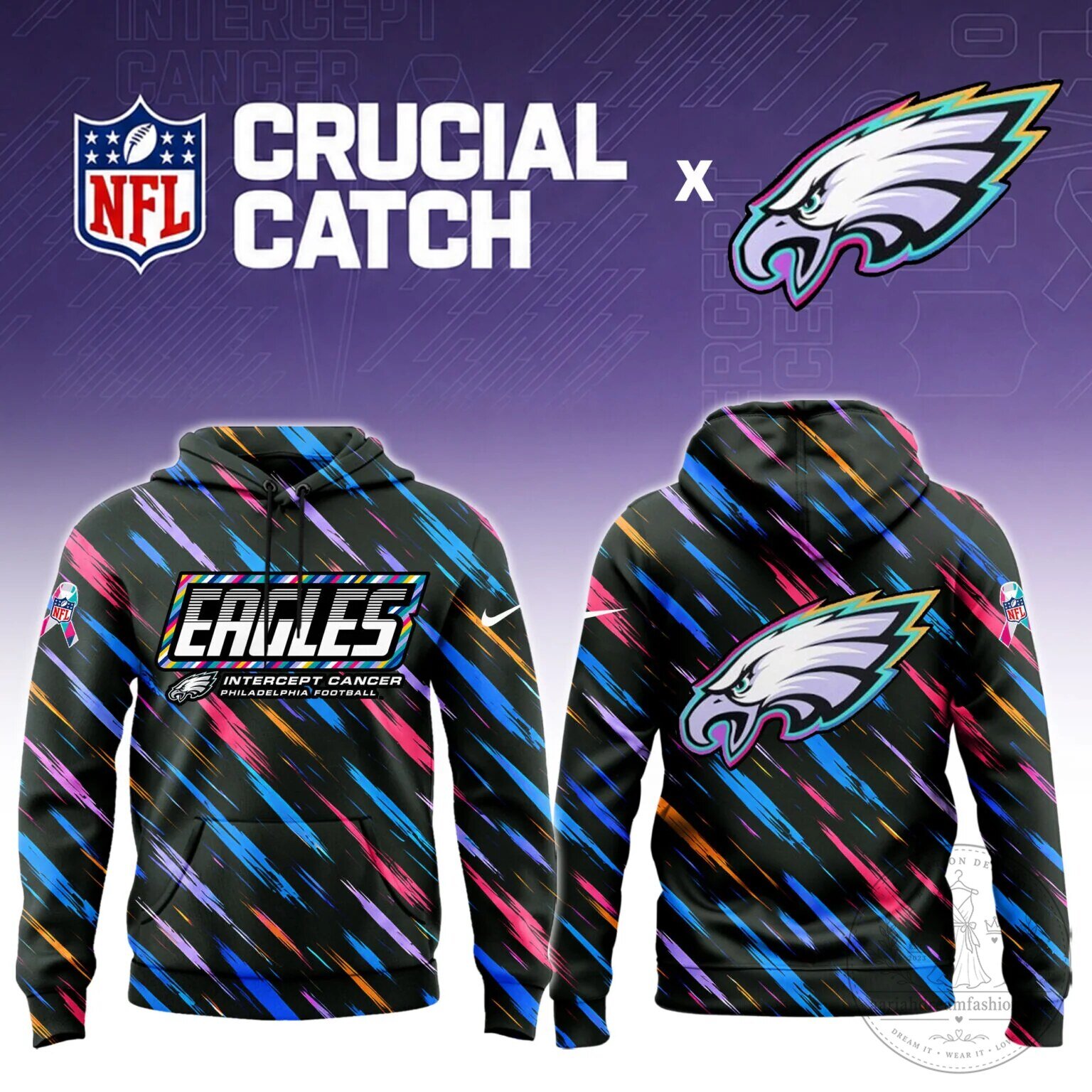 Crucial Catch Football Hoodie for Intercepting Cancer by Philadelphia Eagles 8 Crucial Catch Football Hoodie for Intercepting Cancer by Philadelphia Eagles