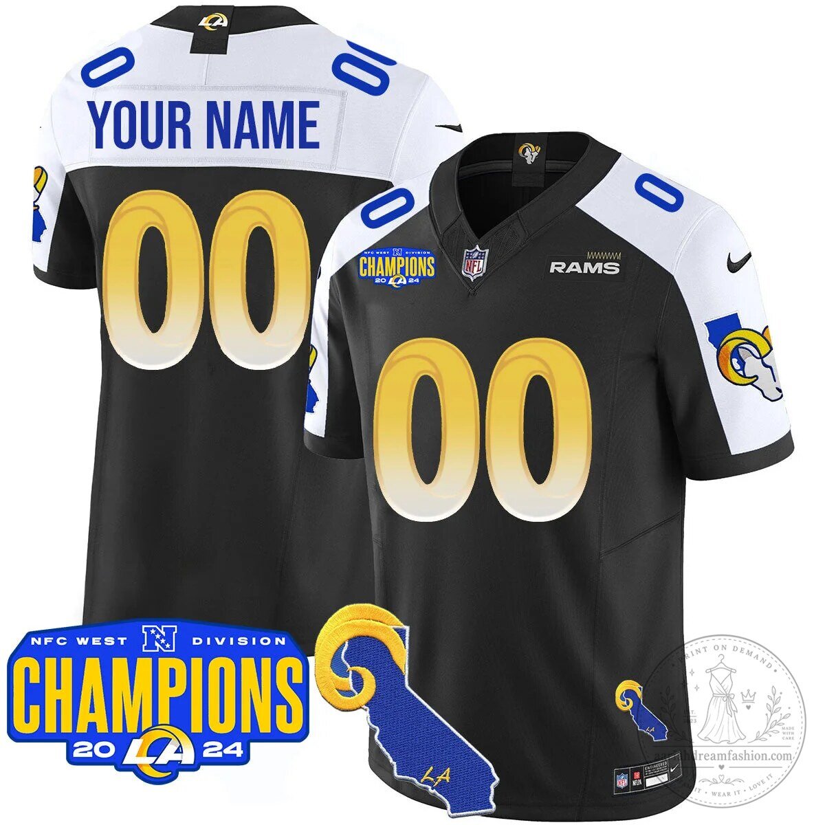 NFC West Division Champions Los Angeles Rams Football Jersey Custom Name Number 18 NFC West Division Champions Los Angeles Rams Football Jersey Custom Name Number