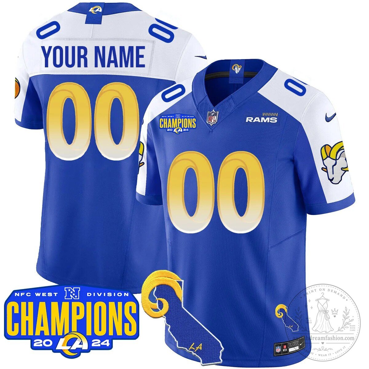 NFC West Division Champions Los Angeles Rams Football Jersey Custom Name Number 20 NFC West Division Champions Los Angeles Rams Football Jersey Custom Name Number