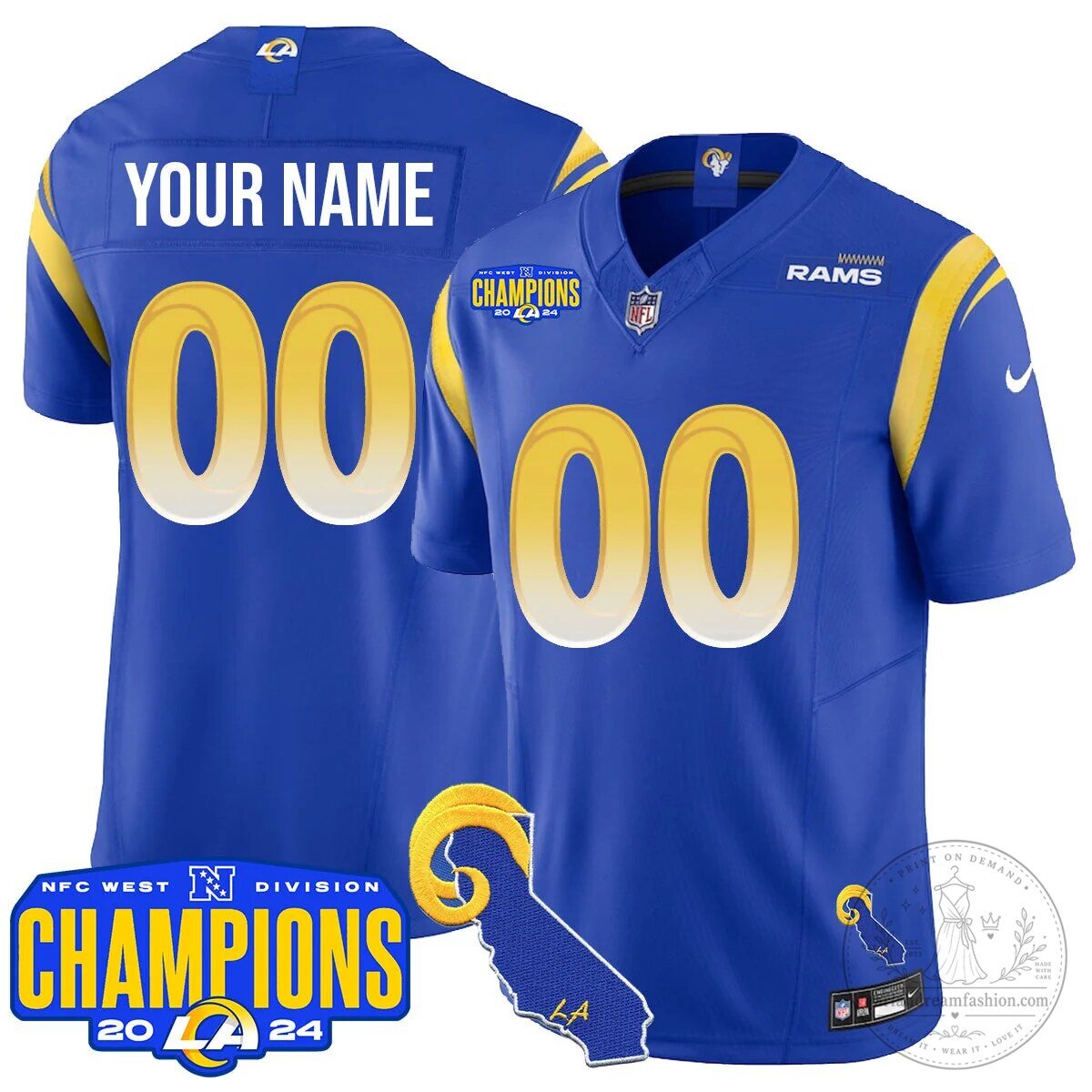 NFC West Division Champions Los Angeles Rams Football Jersey Custom Name Number 25 NFC West Division Champions Los Angeles Rams Football Jersey Custom Name Number