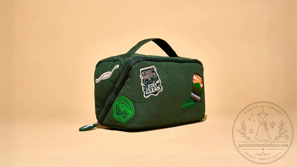 Corduroy Toiletry Bag with Patches and Handle