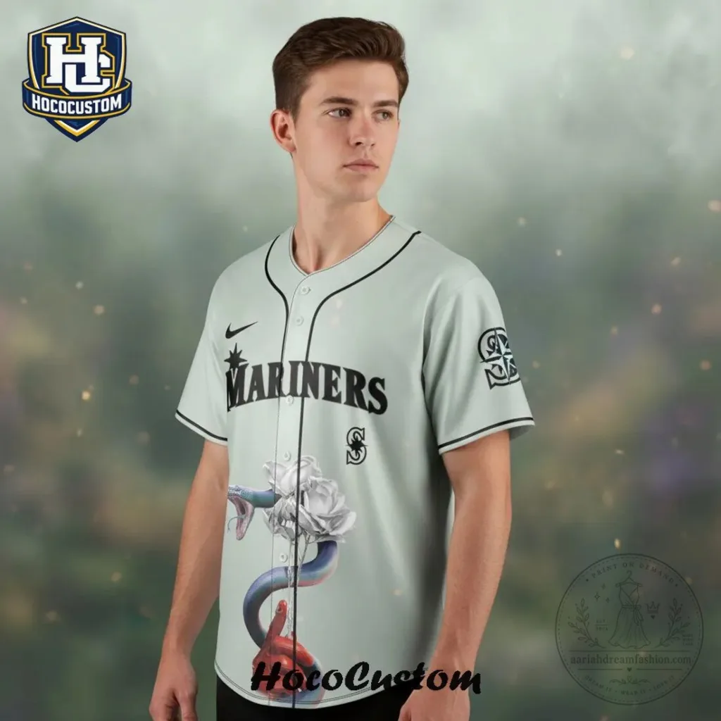 Seattle Mariners Baseball Jersey Hunger Games Snake Rose Design