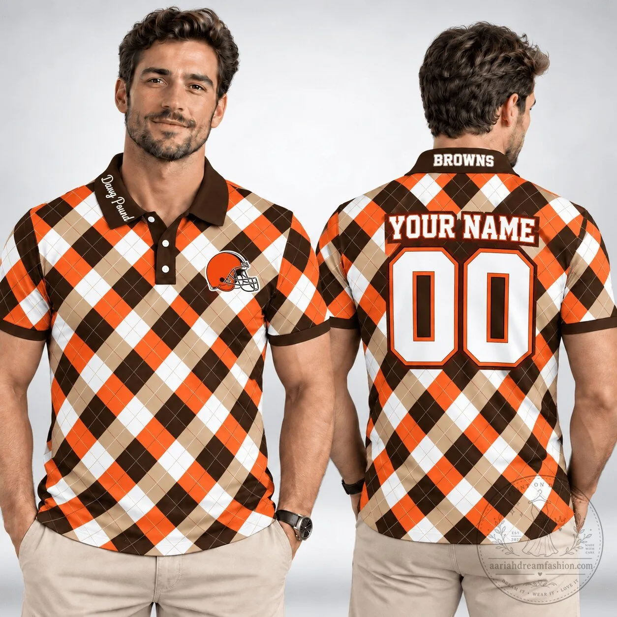 Cleveland Browns Personalized Argyle Pattern Polo Shirt