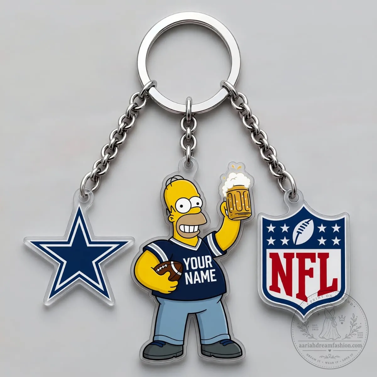 Dallas Cowboys Homer Simpson NFL Football Personalized Triple Charm Keychain 2 Dallas Cowboys Homer Simpson NFL Football Personalized Triple Charm Keychain