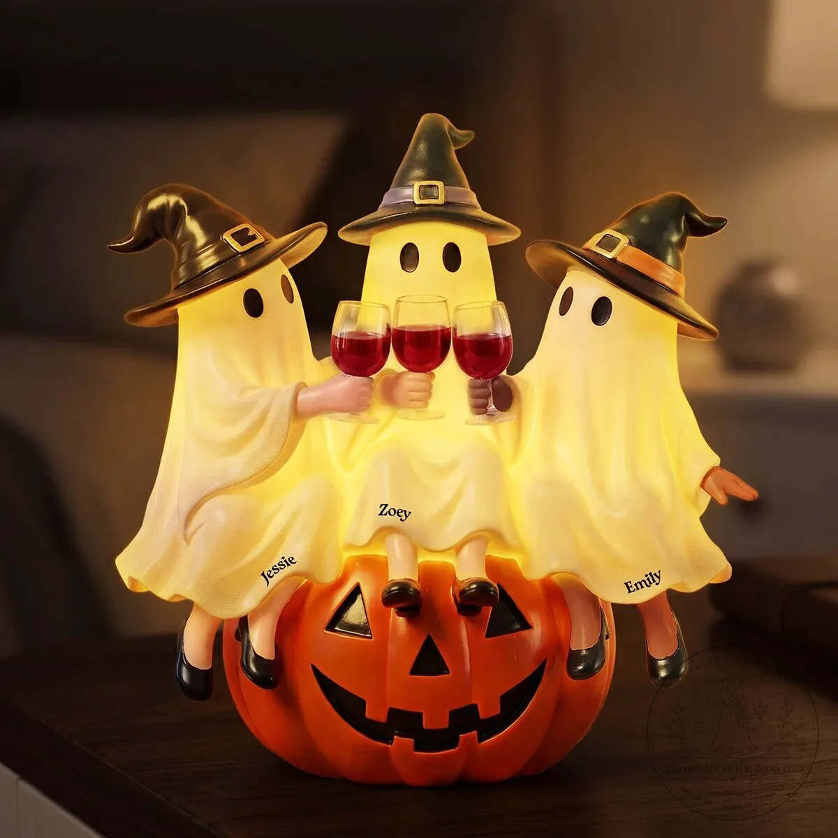 Personalized Halloween Ghost Friends Sitting on Pumpkin Light Box
