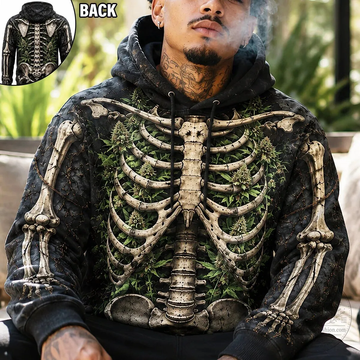 Cannabis Skeleton Rib Cage All Over Print Hoodie for Men and Women