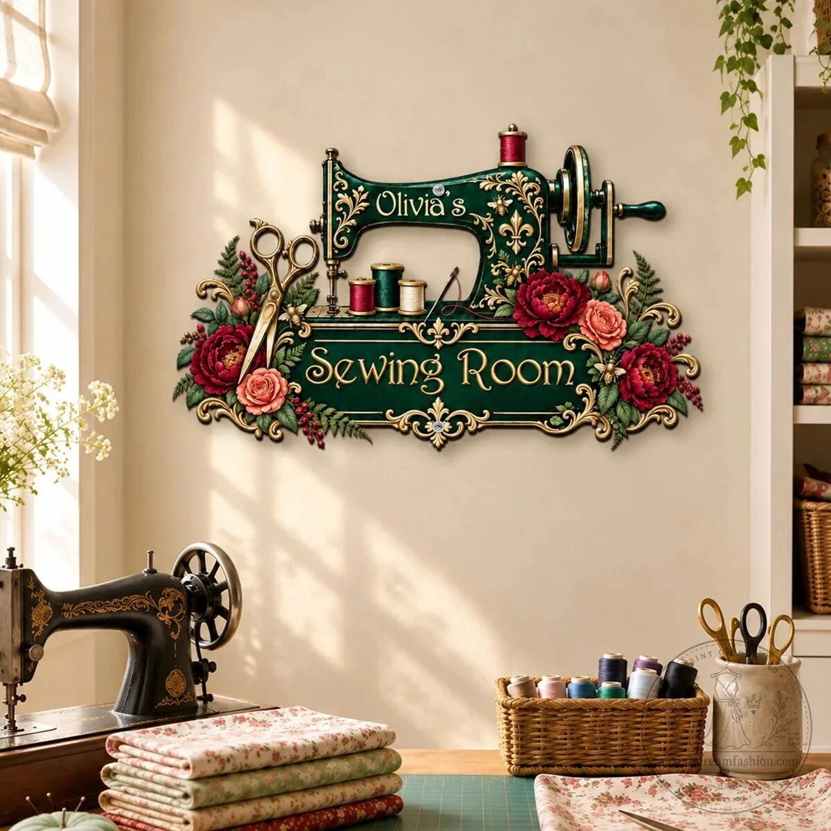 Personalized Sewing Machine Sewing Room Sign for Crafters and Seamstresses