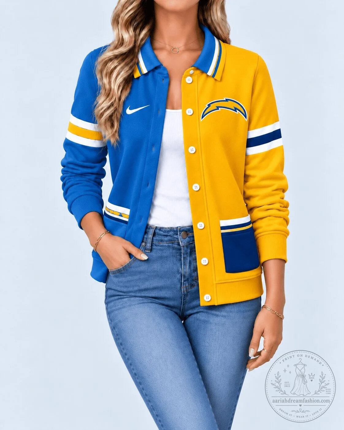 Los Angeles Chargers Two-Tone Varsity Jacket with Embroidered Team Logo