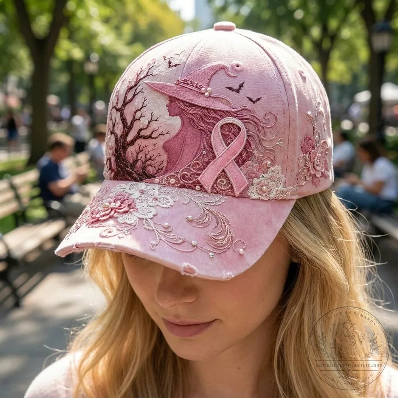 Embroidered Baseball Cap Hat for Breast Cancer Awareness by Pink Witch