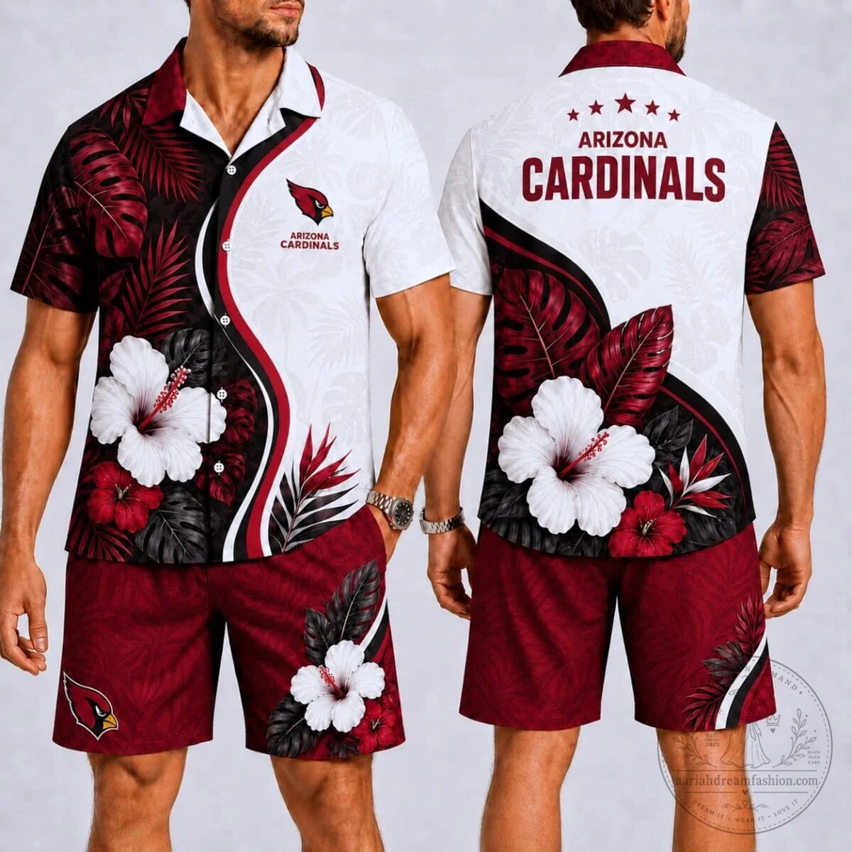 Arizona Cardinals Fan Shirt Tropical Hibiscus Hawaiian Shirt and Shorts Set