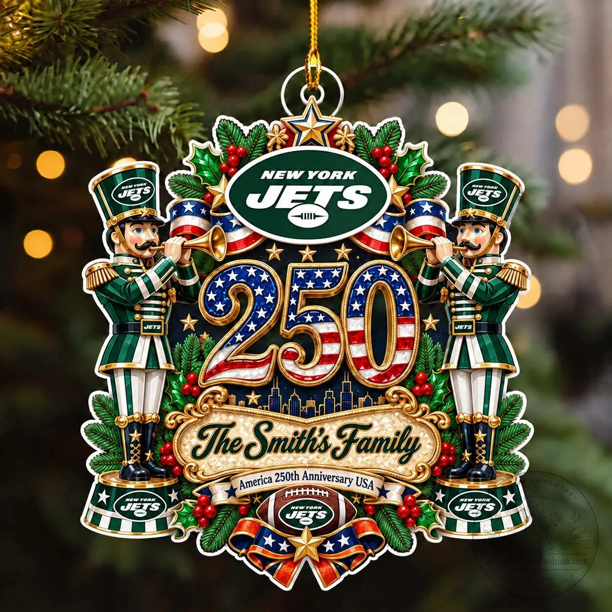New York Jets Football Team America 250th Anniversary Custom Family Name Ornament