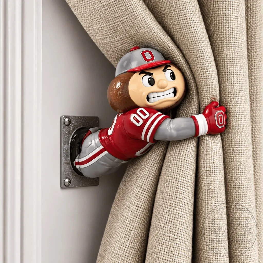 Ohio State University Brutus Buckeye Mascot Curtain Holdback Set Ohio State University Brutus Buckeye Mascot Curtain Holdback Set