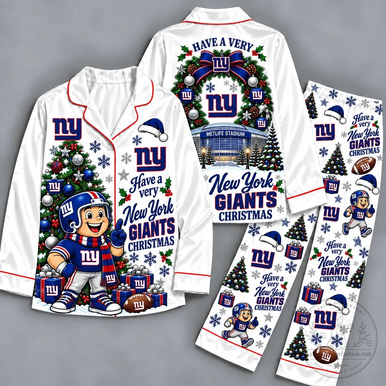 New York Giants Christmas Holiday Pajamas Set for Men and Women