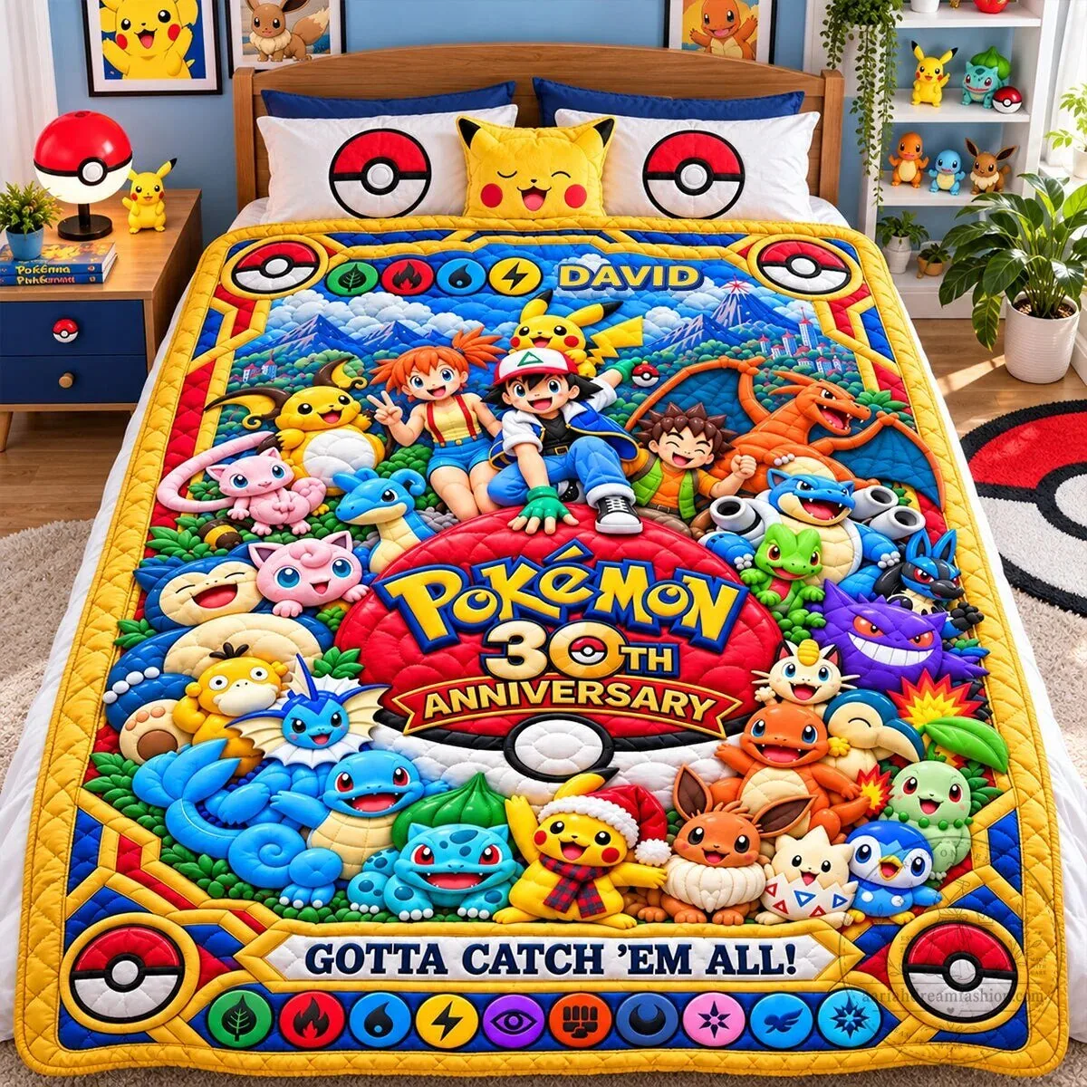 Pokemon 30th Anniversary Gotta Catch Em All Pikachu and Friends Blanket