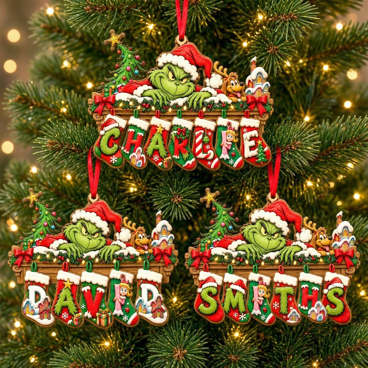 Grinch Christmas Personalized Name Stocking Ornament