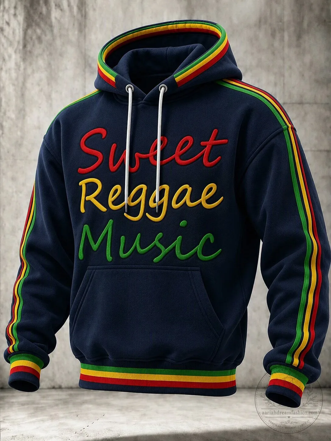 Sweet Reggae Music Jamaican Colors Striped Sleeve Hoodie