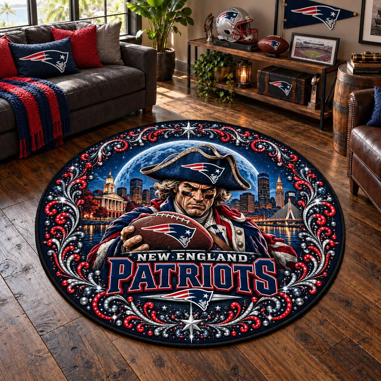 New England Patriots Game Day Pride Quilted Round Rug