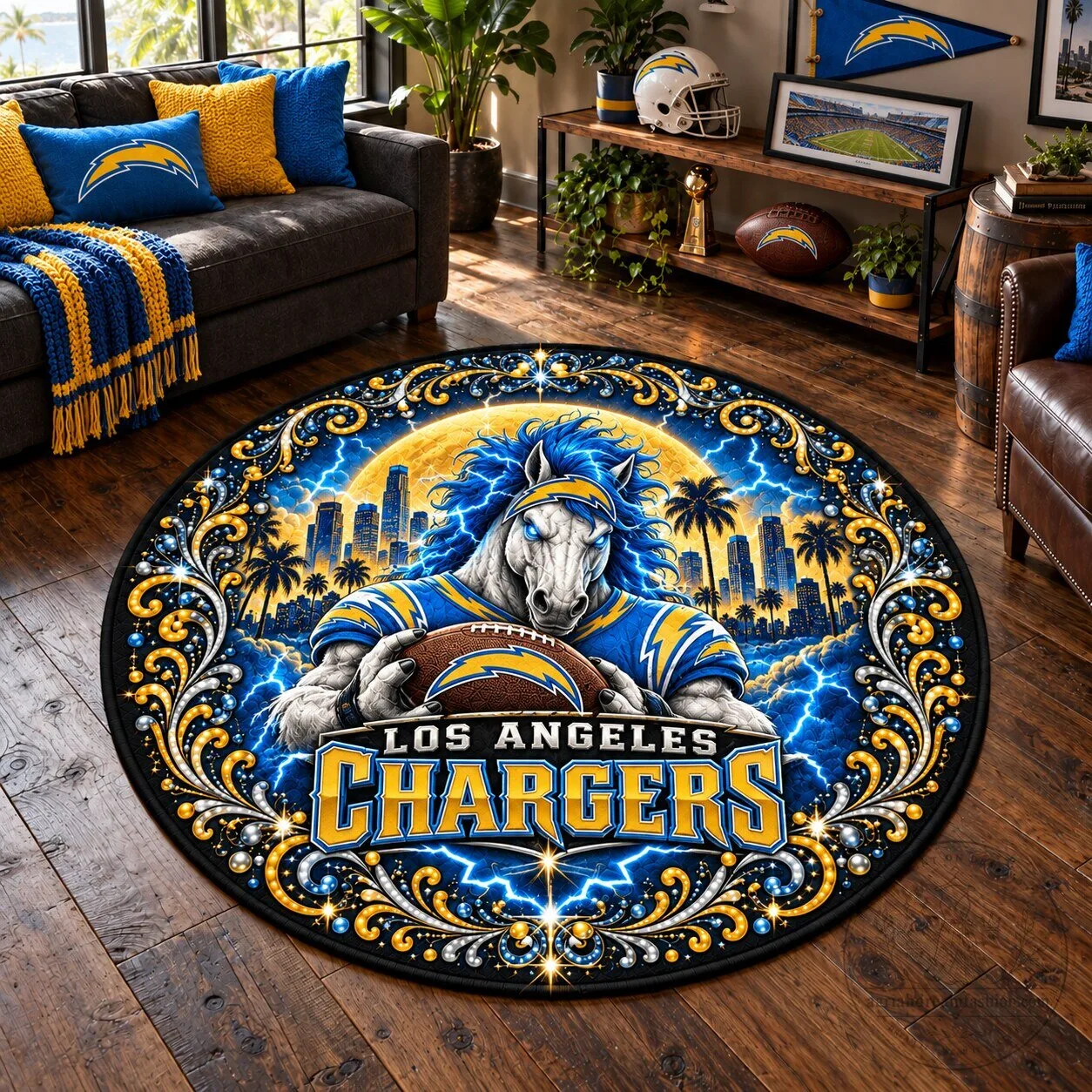 Los Angeles Chargers Football Team Logo Round Area Rug