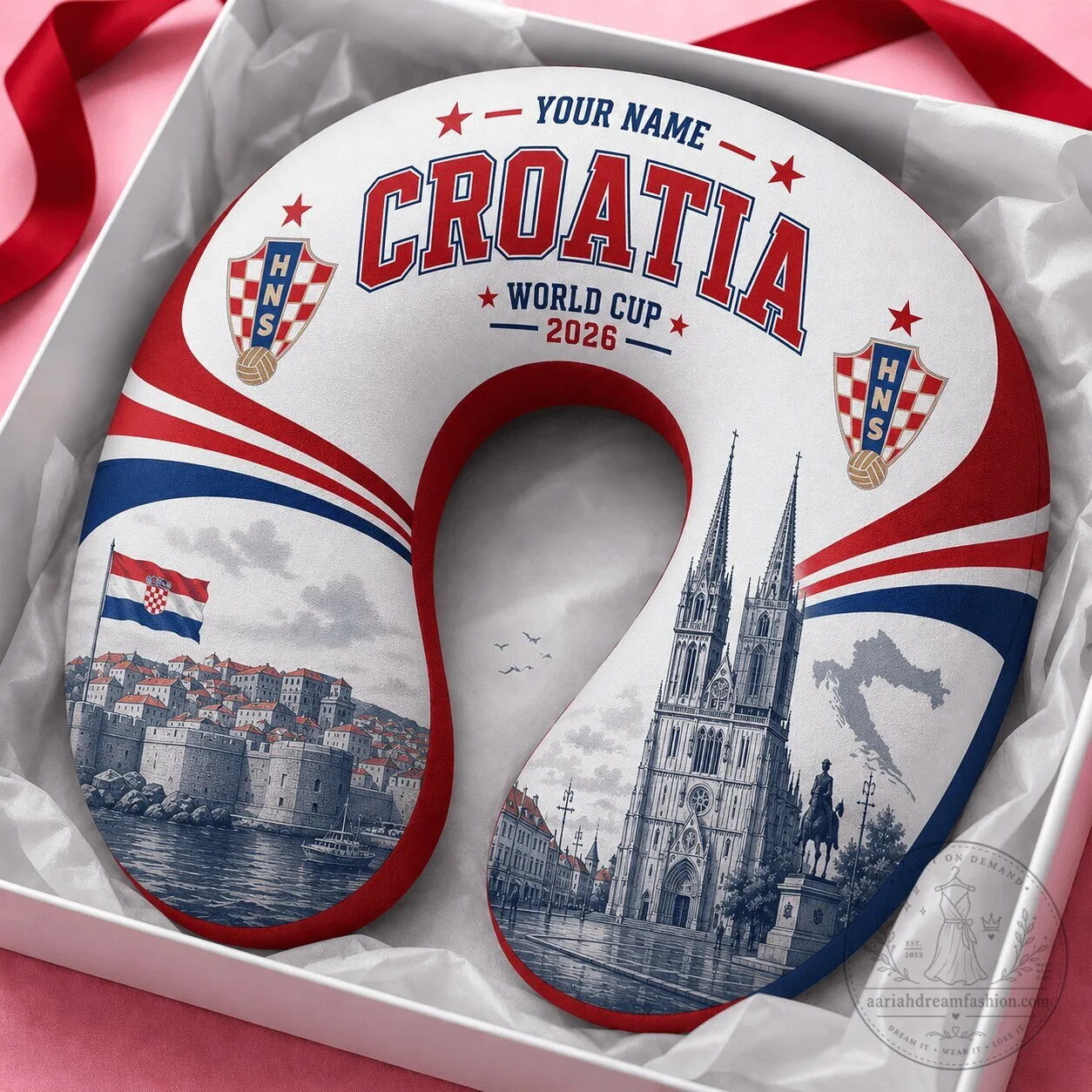 Croatia World Cup 2026 Travel Neck Pillow with Custom Name Option