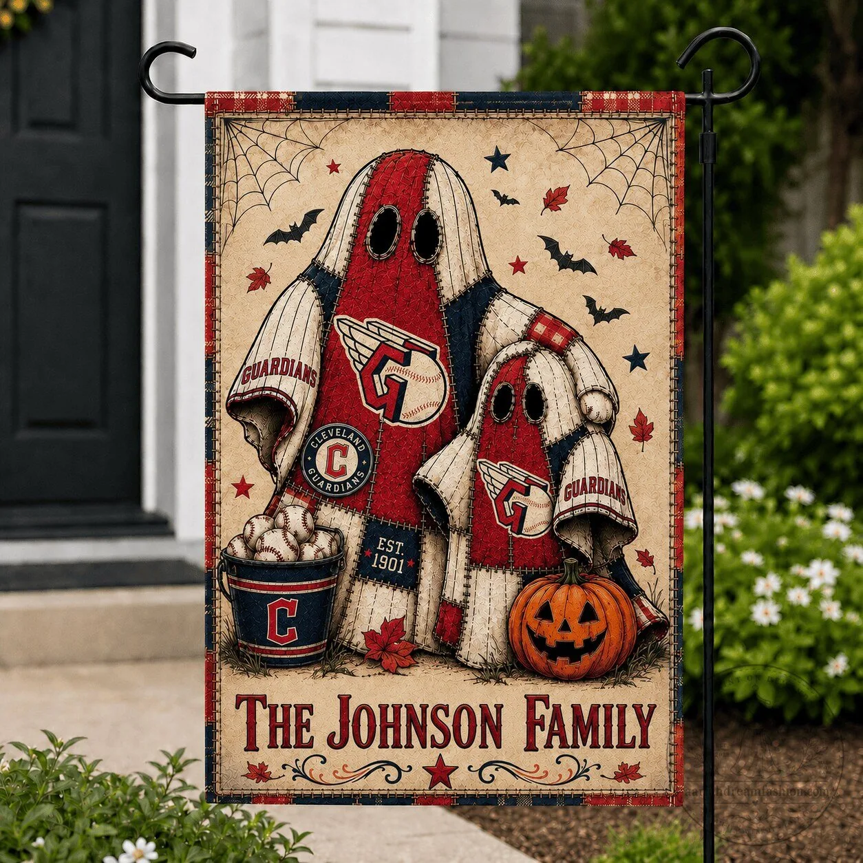 Cleveland Guardians Halloween Ghost Family Custom Name Garden Flag