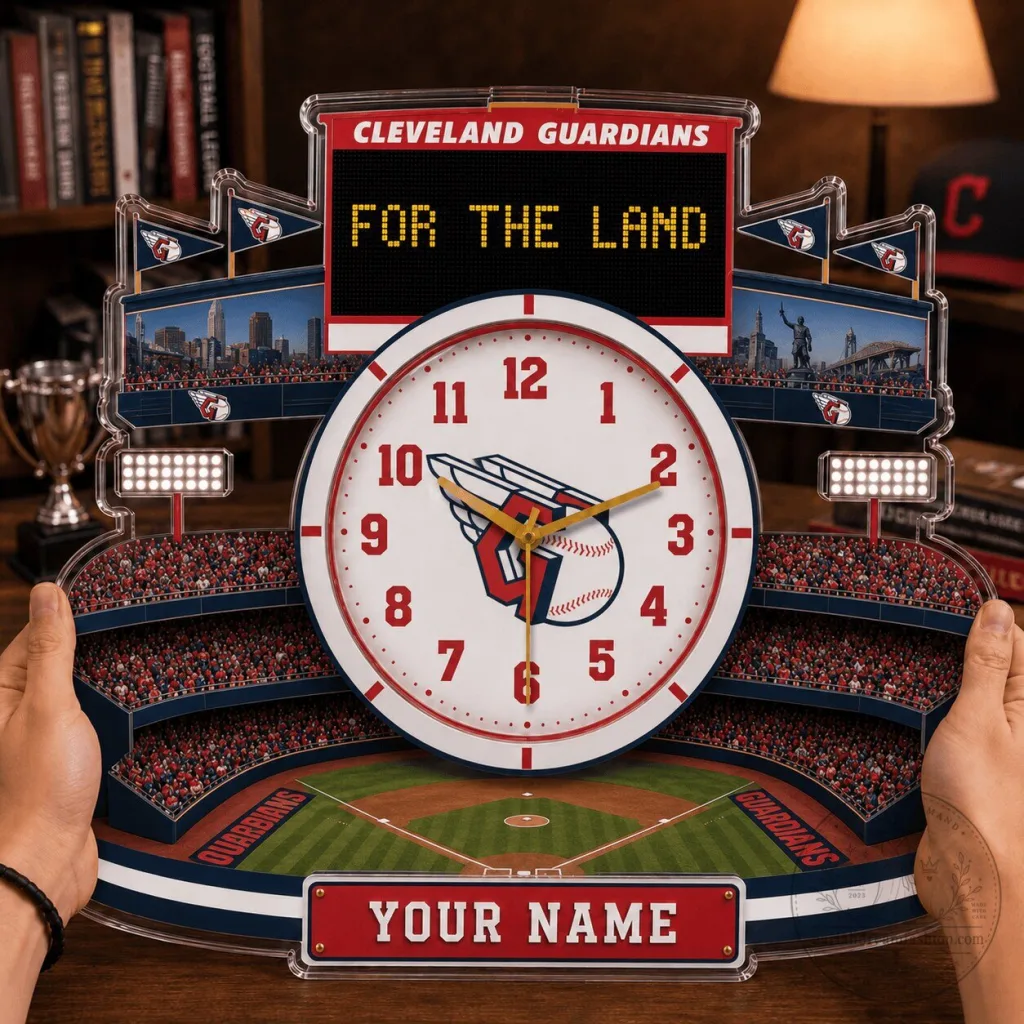 Cleveland Guardians Baseball Stadium Acrylic Wall Clock, Custom Name Fan Gift Cleveland Guardians Baseball Stadium Acrylic Wall Clock, Custom Name Fan Gift