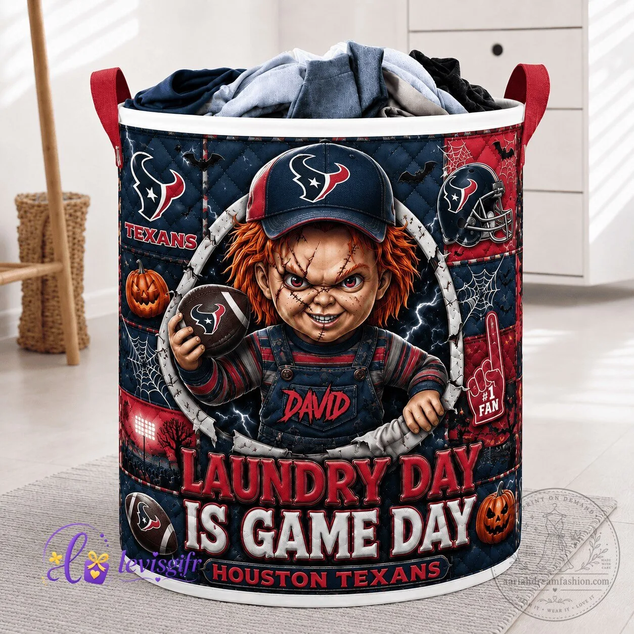 Houston Texans Football Chucky Halloween Laundry Basket