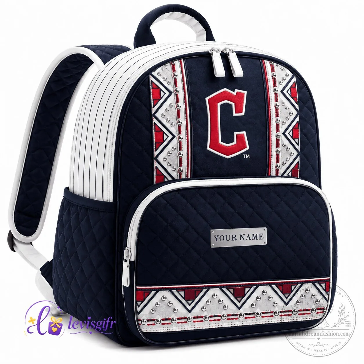 Cleveland Guardians Baseball Team Quilted Backpack Personalized Gift