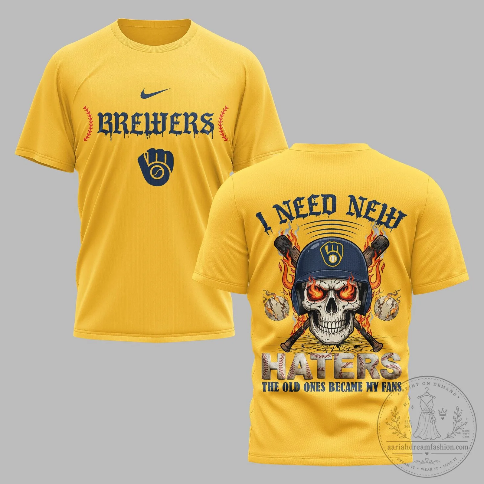 Milwaukee Brewers Baseball Skull Haters Graphic T-Shirt