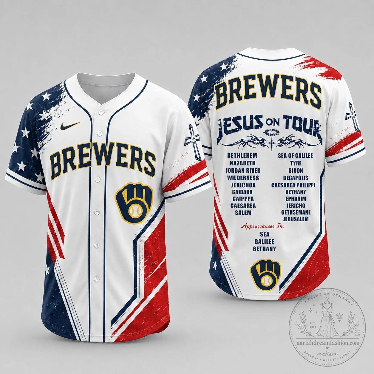Milwaukee Brewers Baseball Jesus On Tour Premium Baseball Jersey 1 Milwaukee Brewers Baseball Jesus On Tour Premium Baseball Jersey