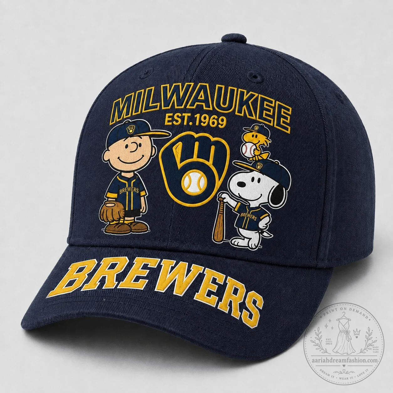Milwaukee Brewers Baseball Snoopy Woodstock Peanuts Cartoon Character Cap Hat