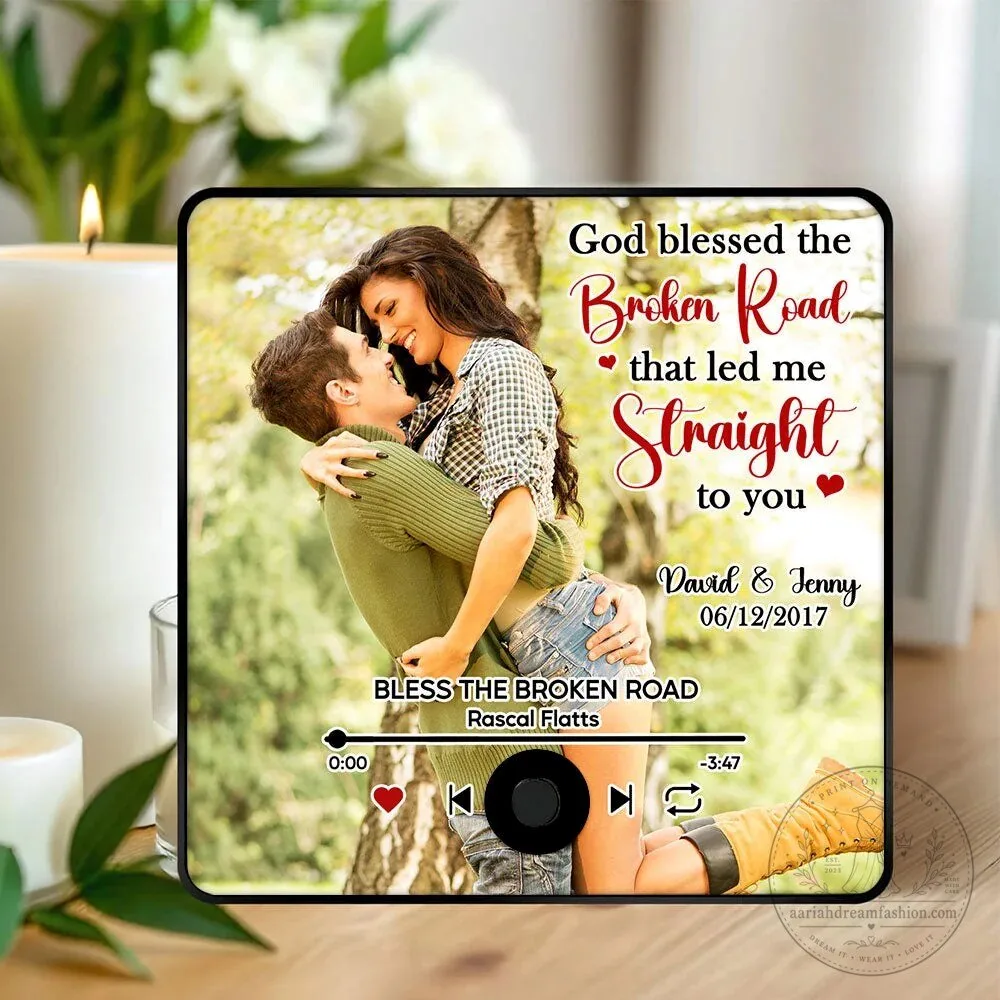 Personalized Broken Road Song Lyrics Photo Frame Magnet for Couples Anniversary Gift