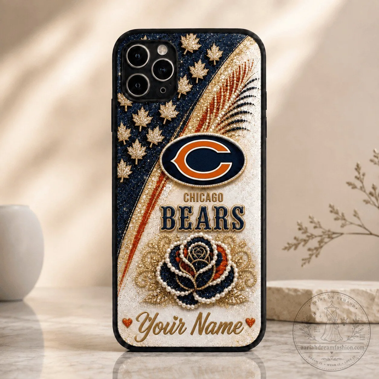 Chicago Bears Personalized Glitter Design Phone Case for iPhone and Samsung