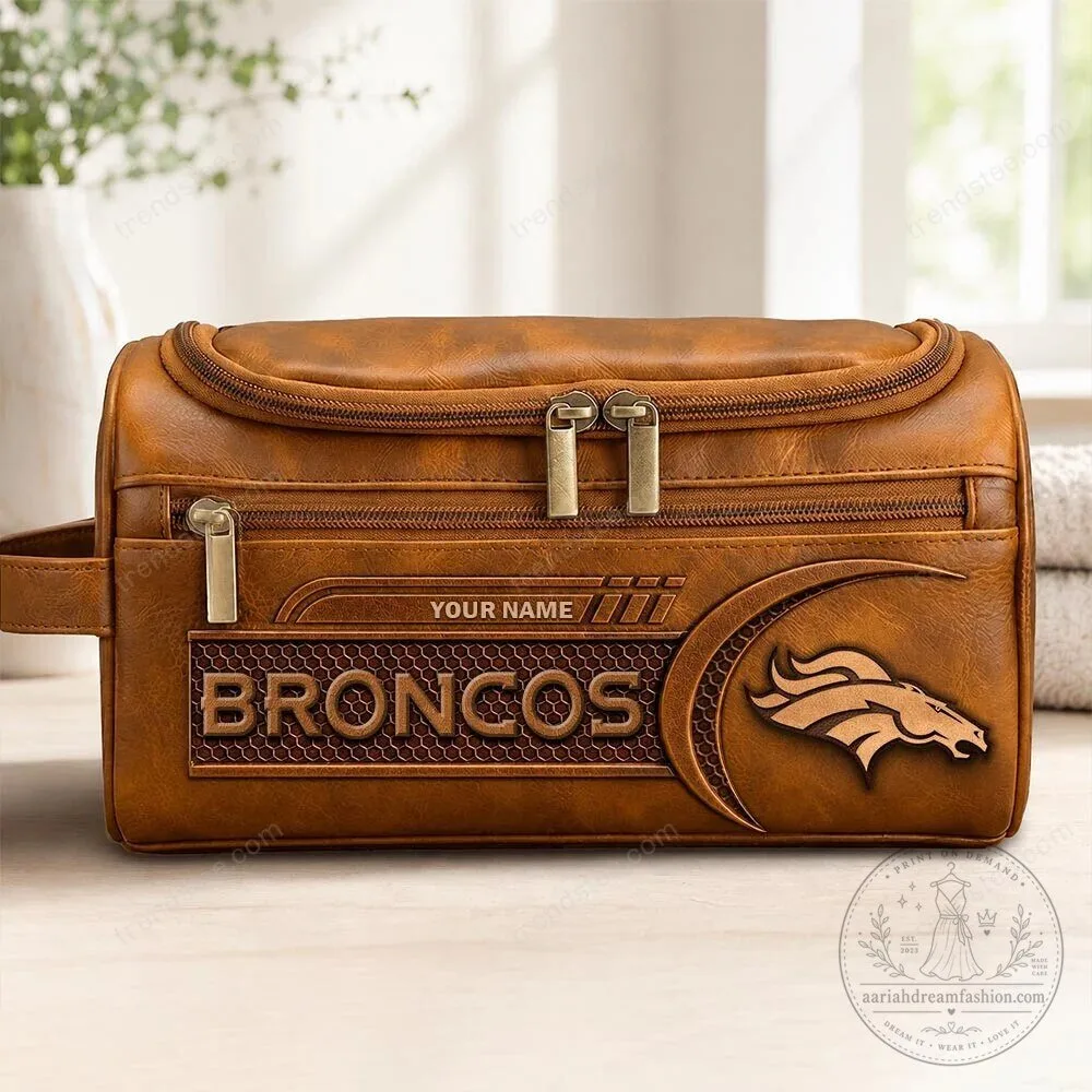Denver Broncos Personalized Leather Travel Bag