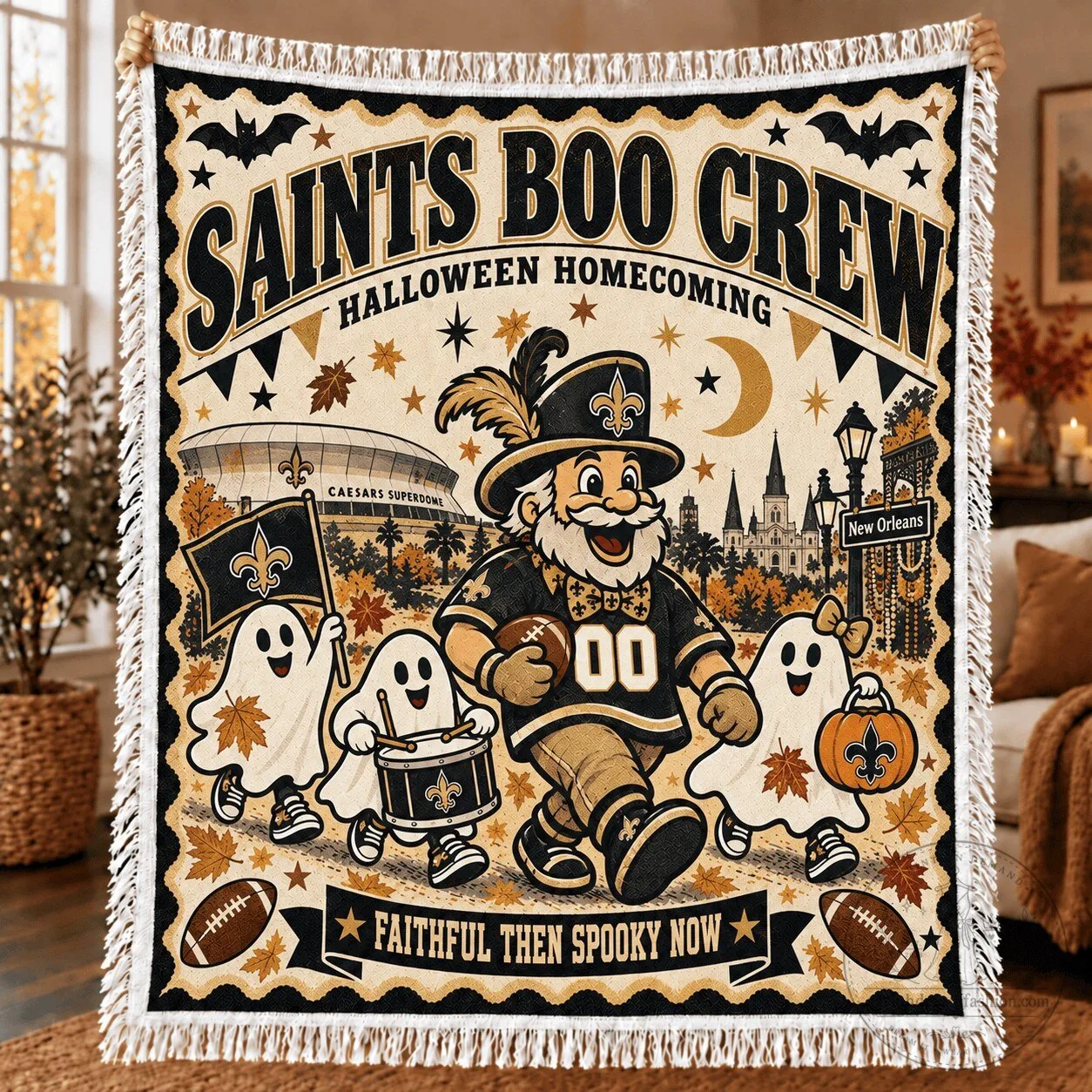 New Orleans Saints Boo Crew Halloween Homecoming Fleece Blanket