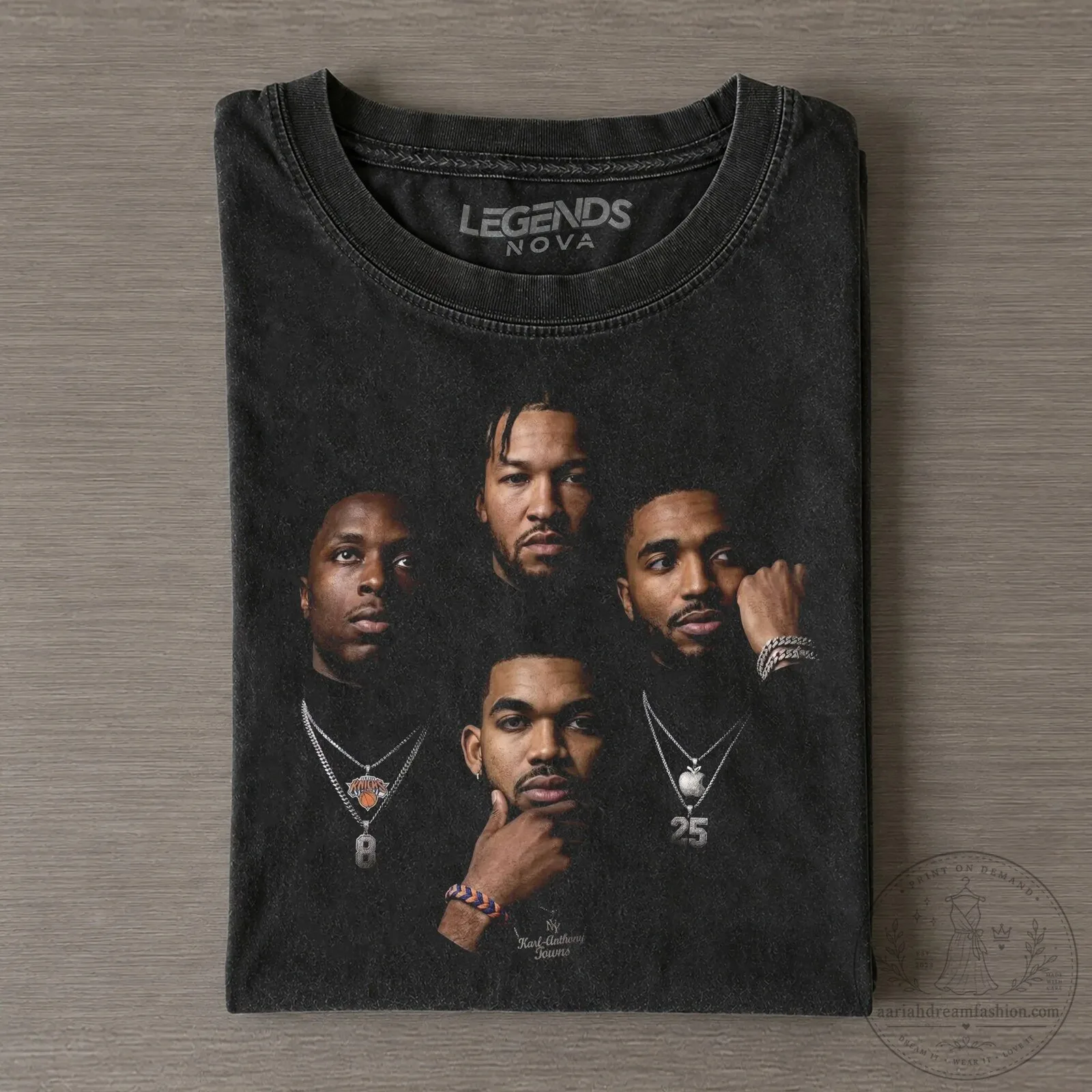 New York Knicks Basketball Team Players Graphic Print Black T-Shirt