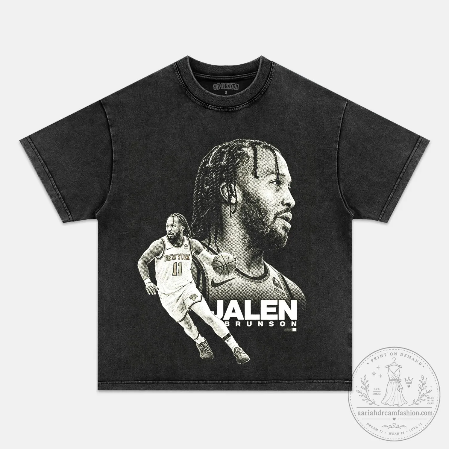 Vintage Washed T-Shirt featuring Jalen Brunson and the New York Knicks Basketball