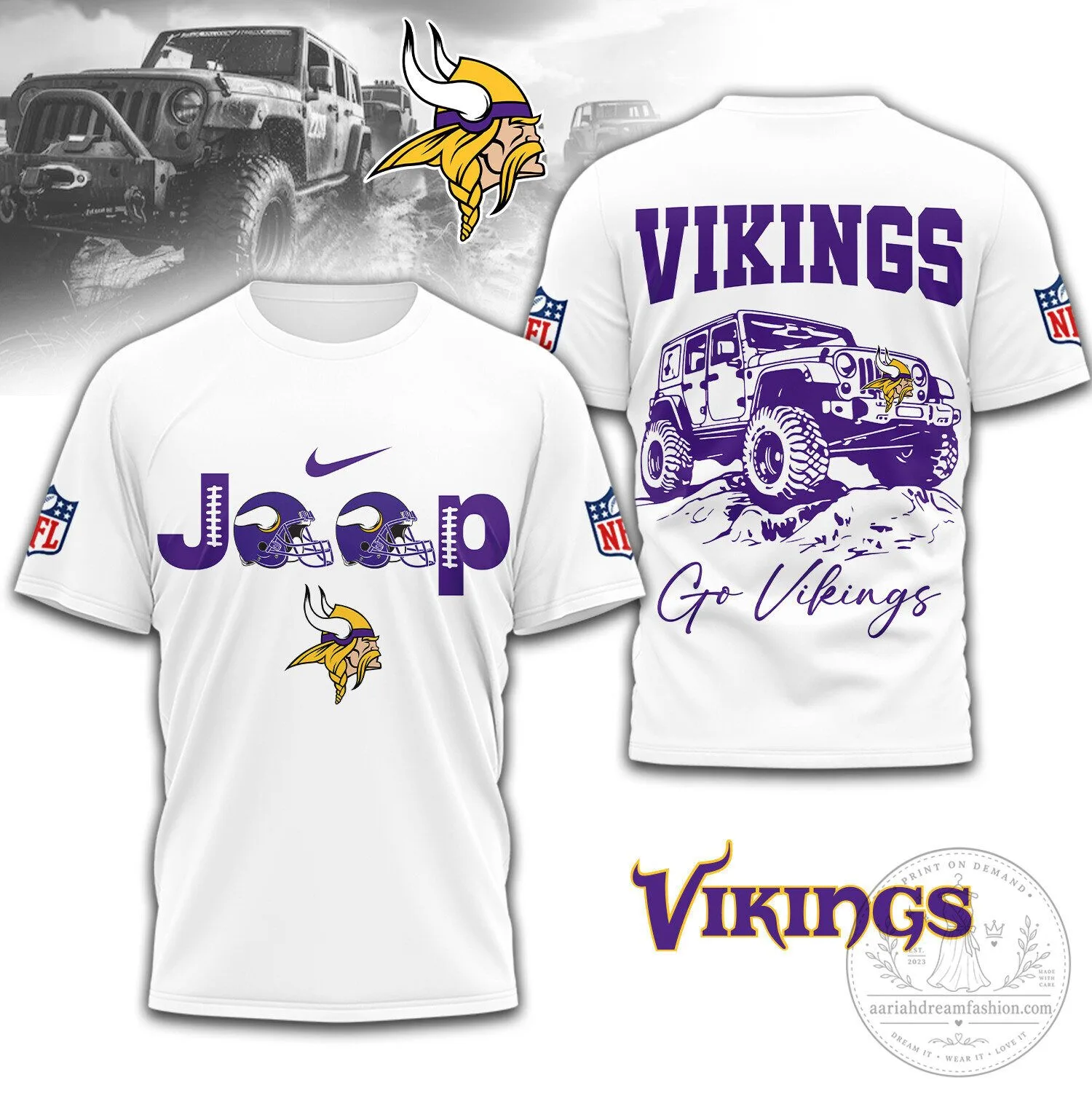 Minnesota Vikings Jeep Off-Road Adventure Graphic T-Shirt 1 Minnesota Vikings Jeep Off-Road Adventure Graphic T-Shirt