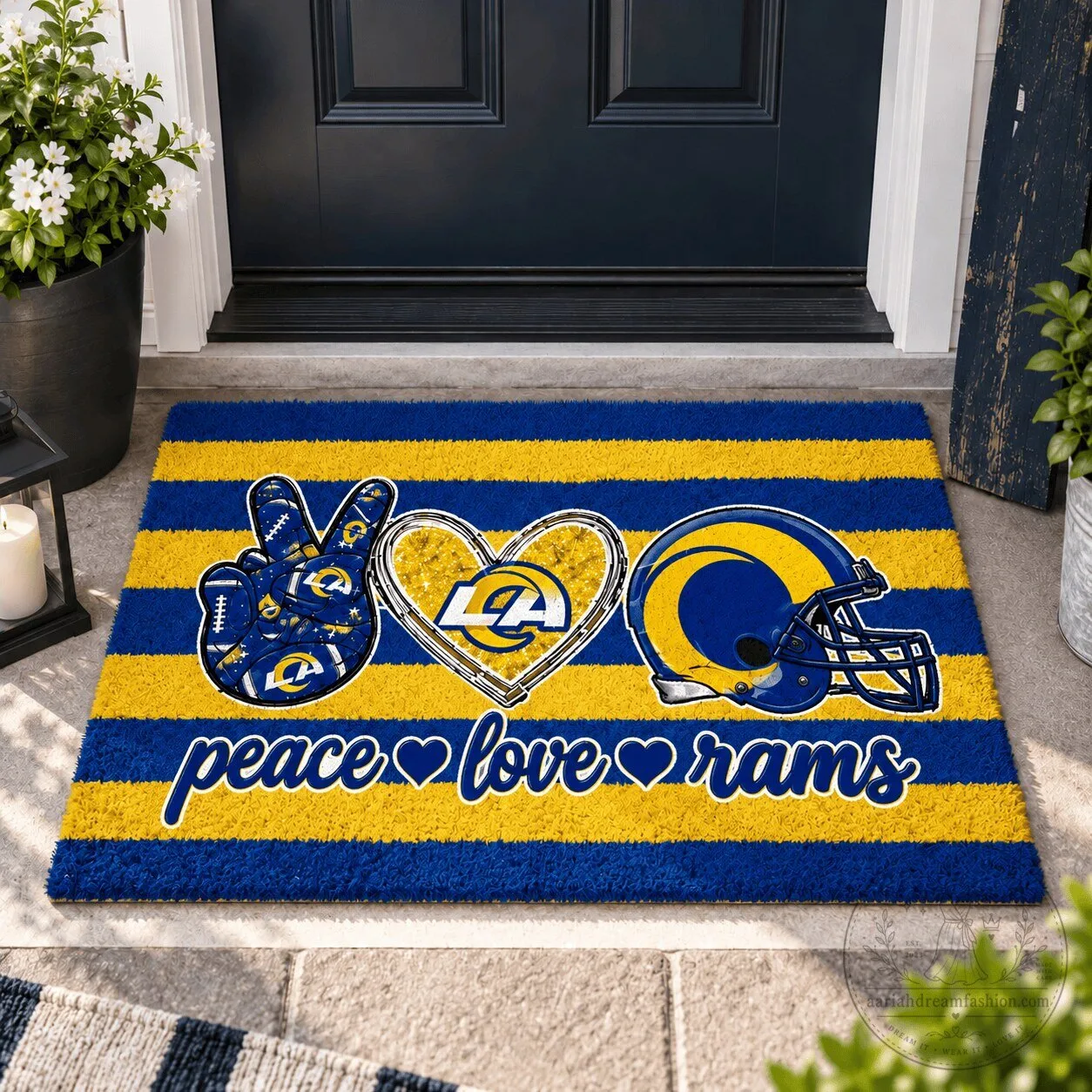 Los Angeles Rams Peace Love Rams NFL Football Team Doormat
