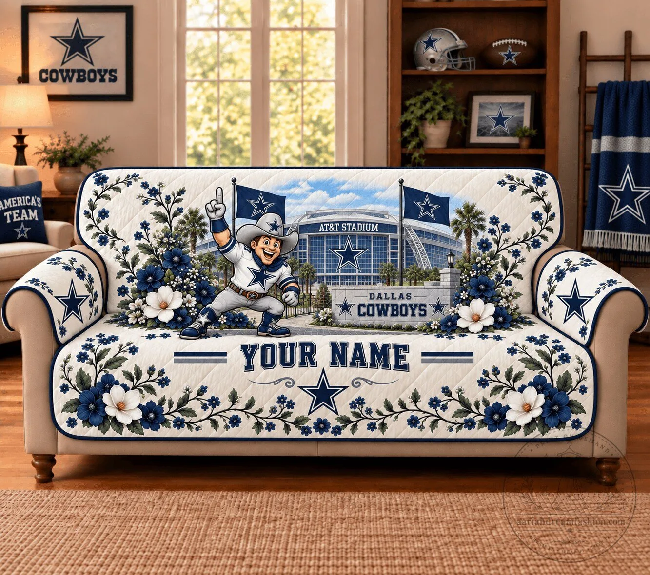 Dallas Cowboys Personalized Sofa Cover with AT&T Stadium and Mascot Design