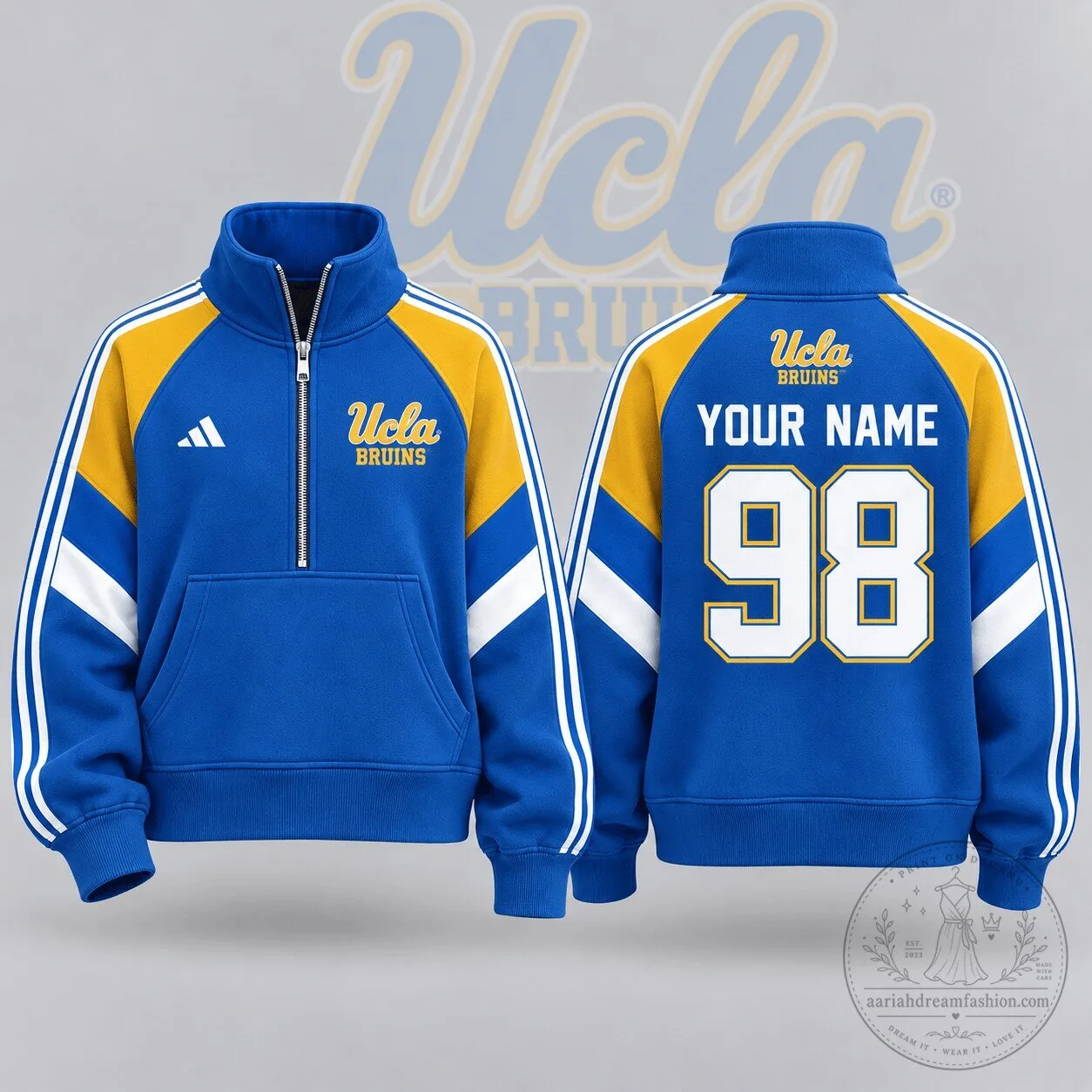 UCLA Bruins Personalized Quarter Zip Pullover Sweatshirt with Custom Name and Number