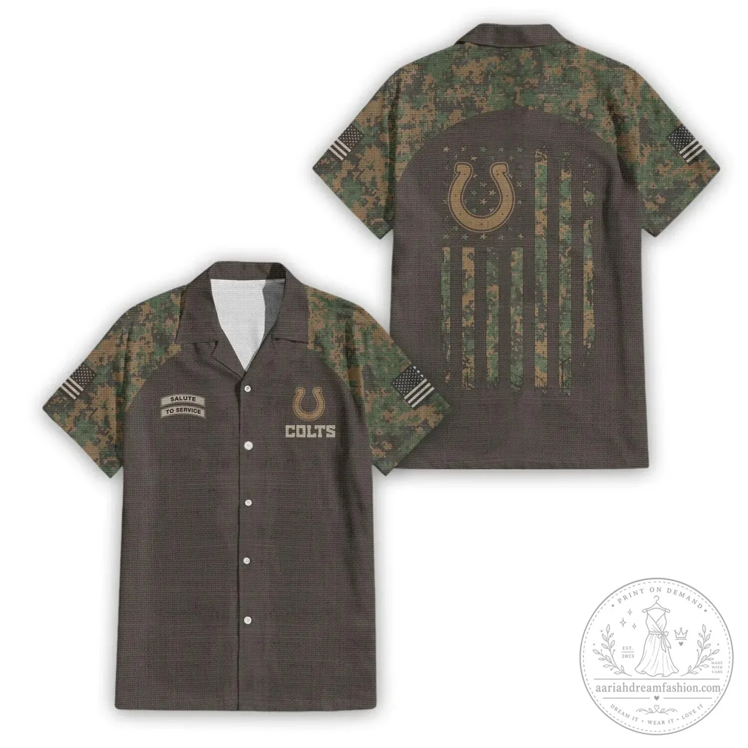 Hawaiian Shirt in Military Camouflage for Salute To Service by Indianapolis Colts