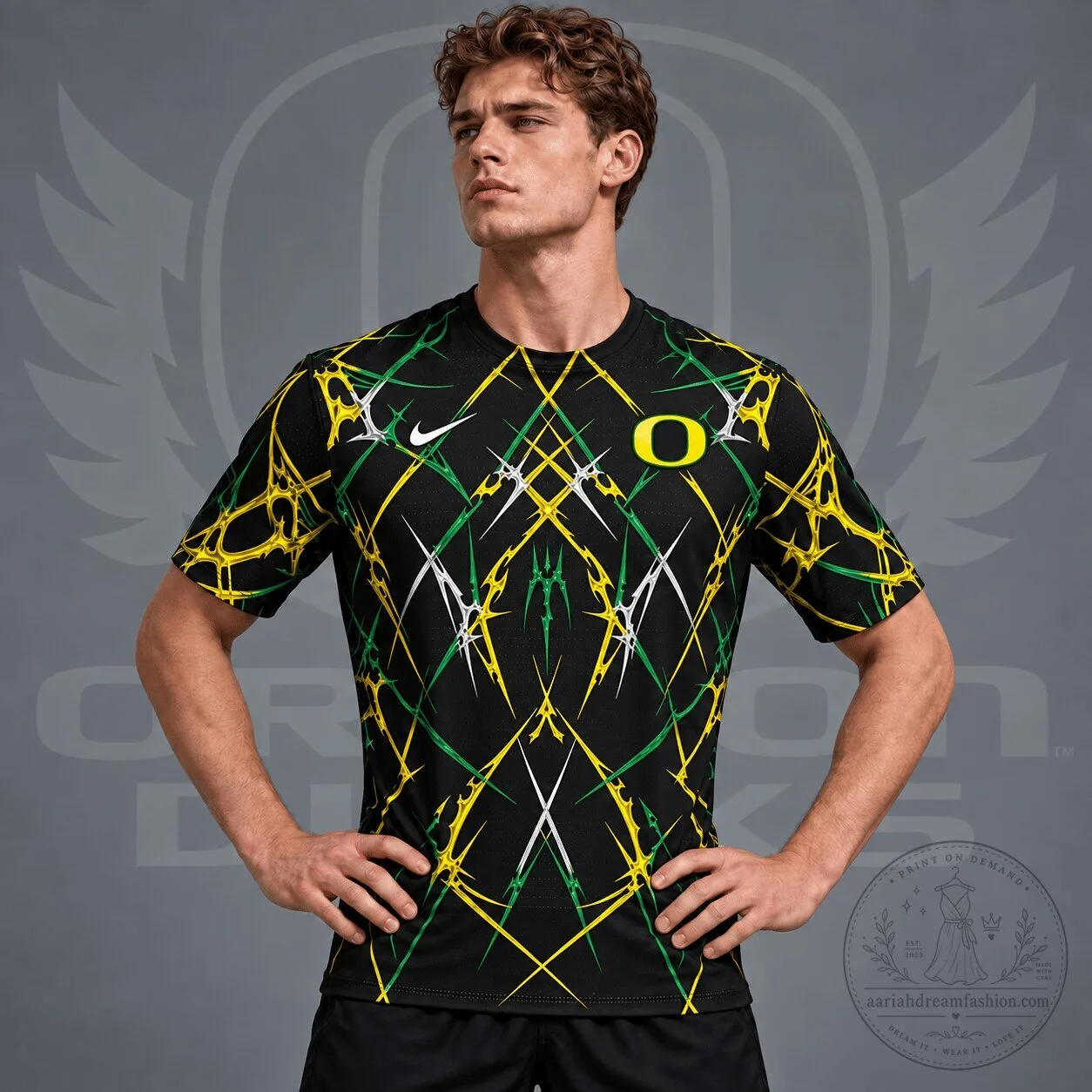Oregon Ducks Razor Web Performance Crewneck T-Shirt