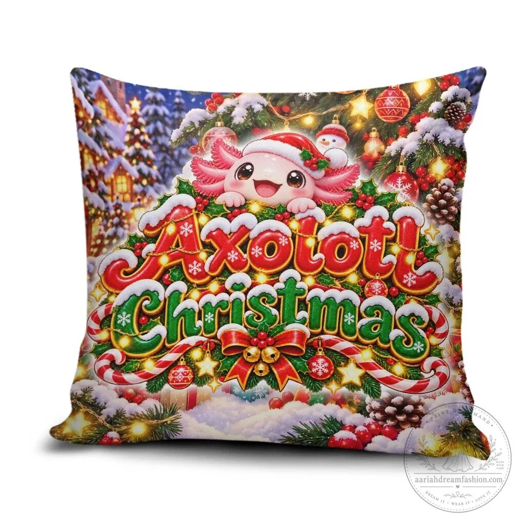 Cute Axolotl Christmas Holiday Winter Snowflakes Pillow