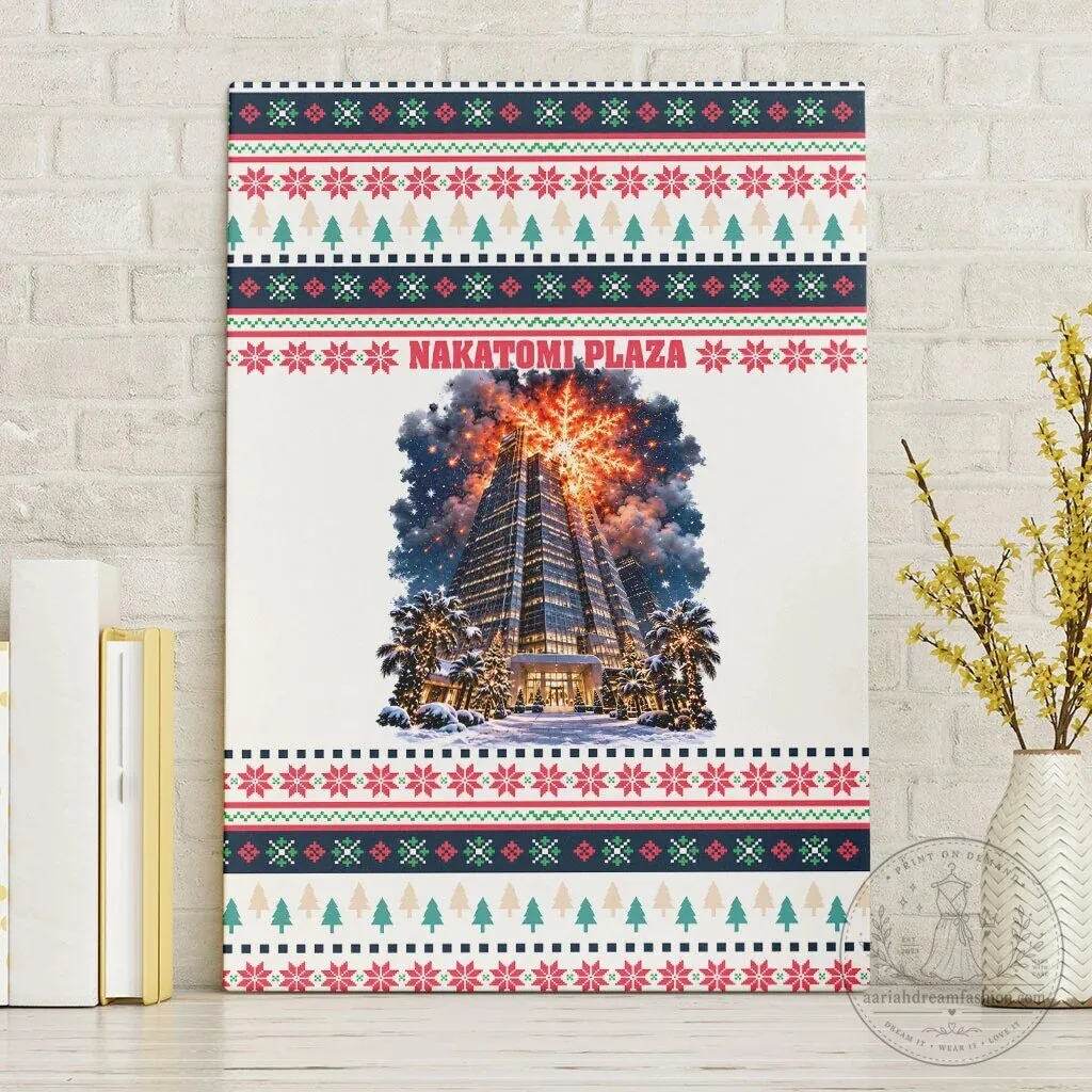 Christmas Nakatomi Plaza Explosion Ugly Sweater Pattern Canvas Wall Art