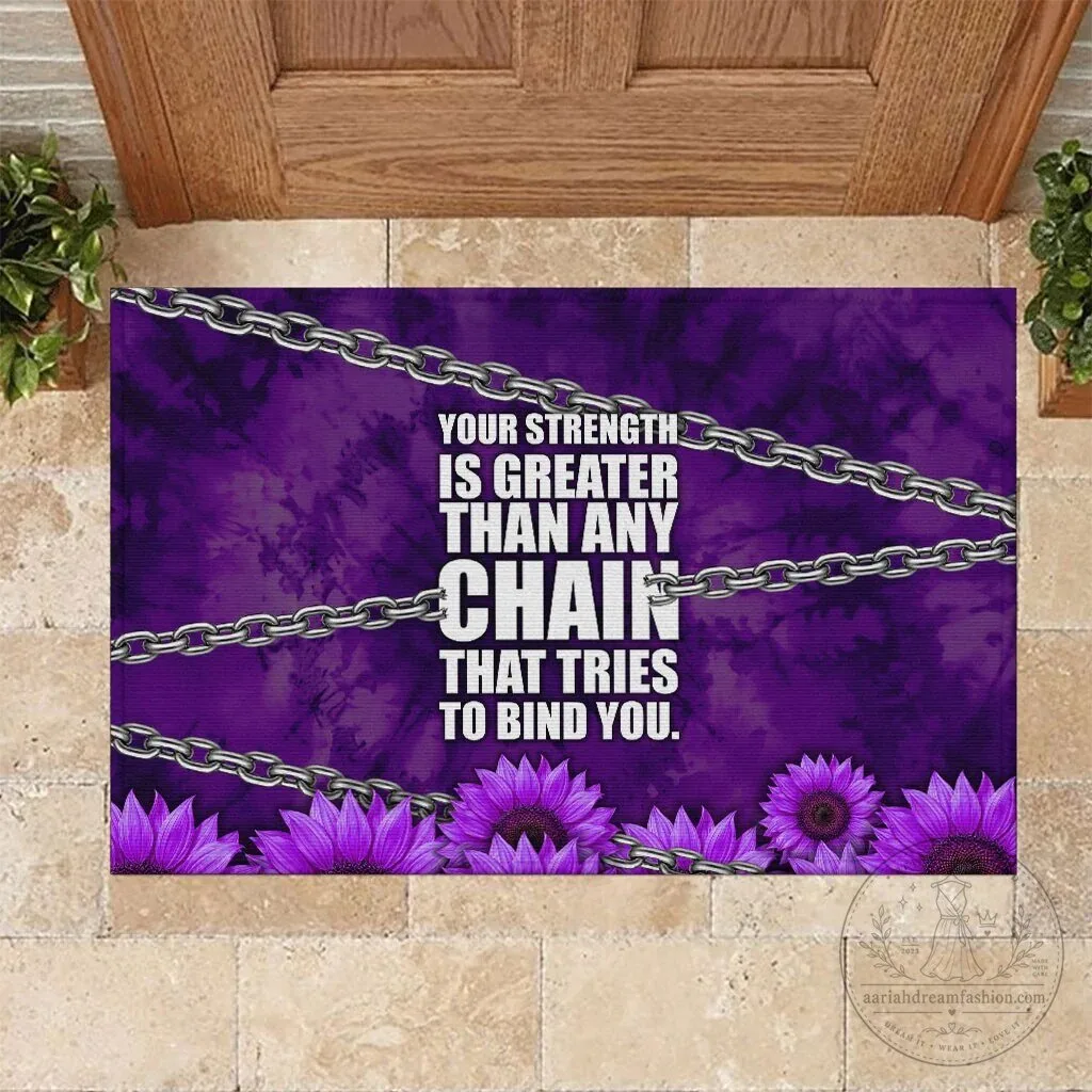 Domestic Violence Awareness Purple Sunflower Strength Quote Doormat