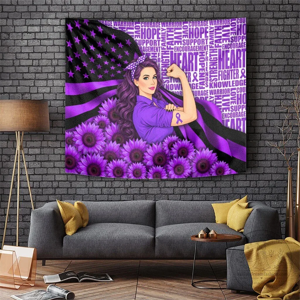 Domestic Violence Awareness Strong Woman Purple Ribbon Sunflower Flag Tapestry